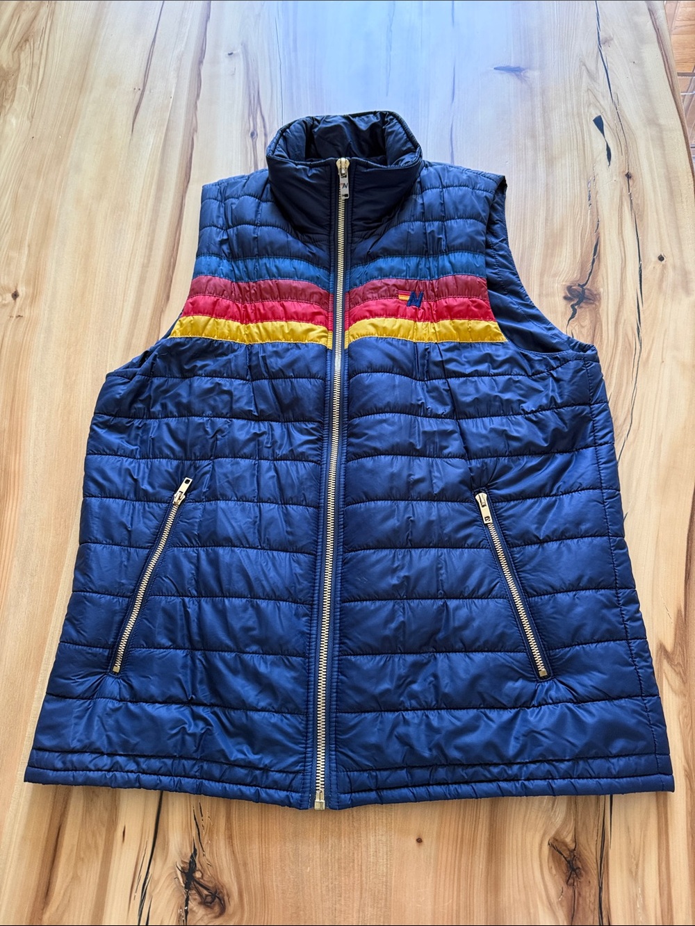 Aviator NationNavy Quilted Vest with Red & Yellow Chest Stripes